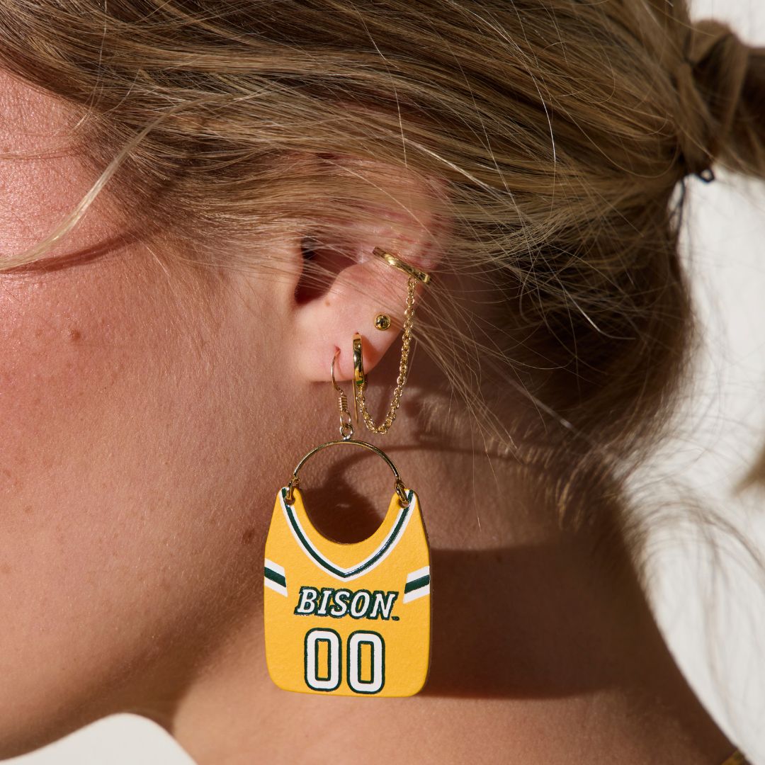 Bison Yellow North Dakota State University Football Jersey Earrings