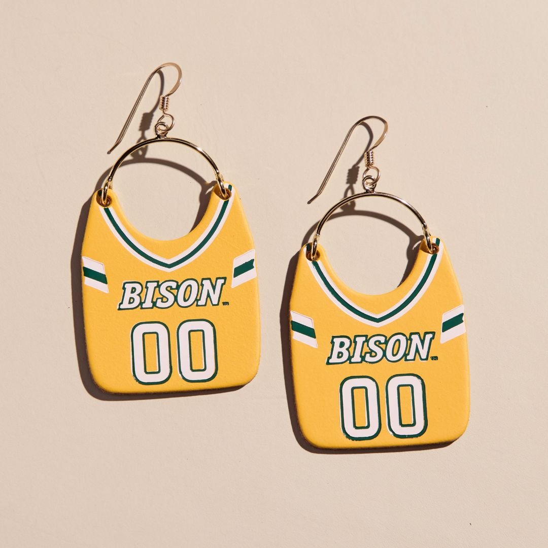 Bison Yellow North Dakota State University Football Jersey Earrings