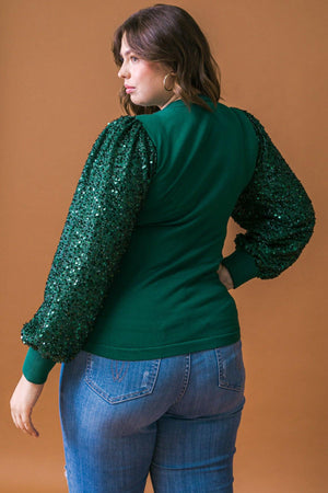 Sequin Puff Sleeve Sweater - Green or Burgundy