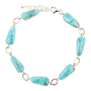 Biwa Blue Turquoise Sterling Silver Link Bracelet