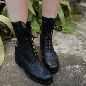 Black Leather Victorian Ankle Boots