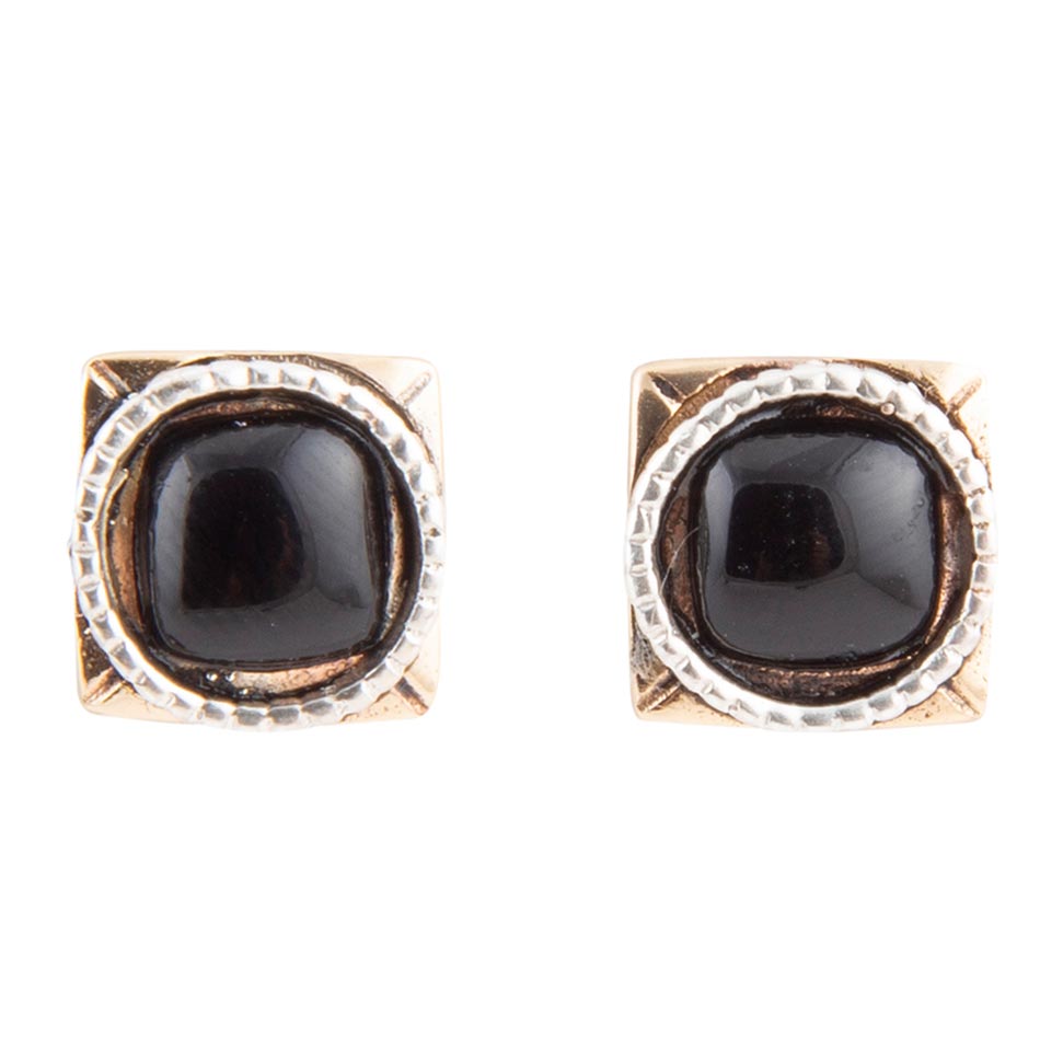 Black Onyx Mixed Metal Post Earrings