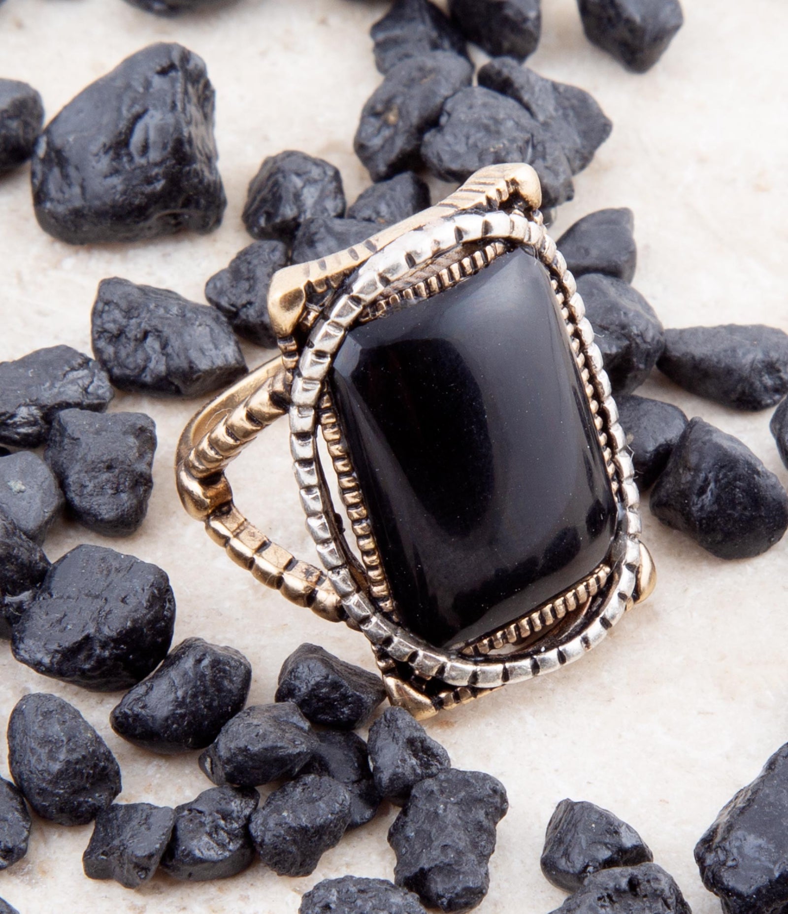 Black Onyx Mixed Metal Statement Ring