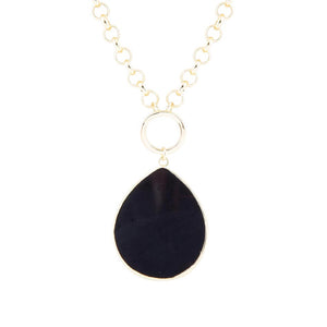 Black Onyx Teardrop Golden Chain Necklace