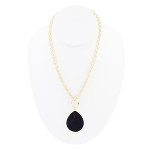 Black Onyx Teardrop Golden Chain Necklace
