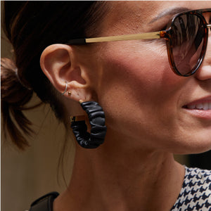 Black Rosalia Ruched Leather Hoop Earrings