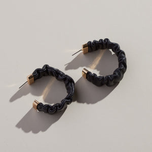 Black Rosalia Ruched Leather Hoop Earrings