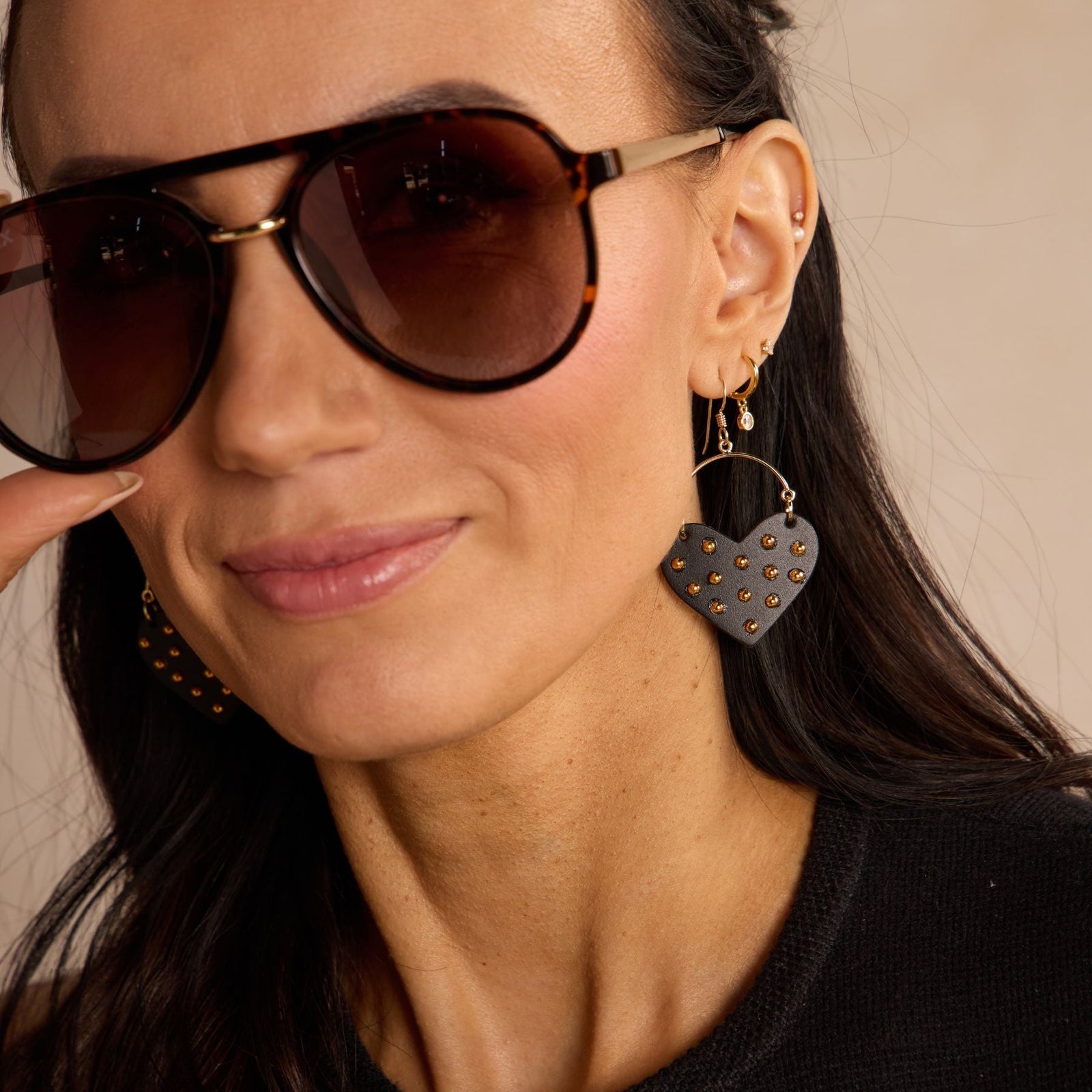 Black Studded Harlow Earrings