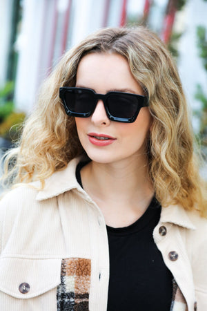 Black Thick Frame Rectangle Sunglasses Bloom 2023 Winter Sale 
