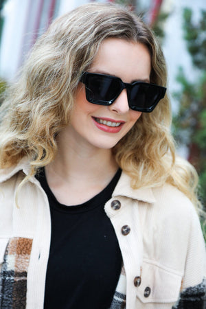 Black Thick Frame Rectangle Sunglasses Bloom 2023 Winter Sale 