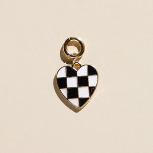 Black & White Checkered Heart Charm