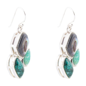 Blue Abalone Fire Sterling Silver Cluster Earrings