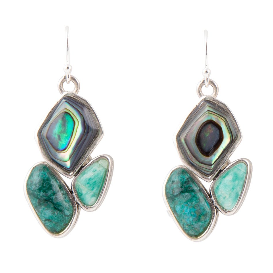 Blue Abalone Fire Sterling Silver Cluster Earrings