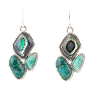 Blue Abalone Fire Sterling Silver Cluster Earrings