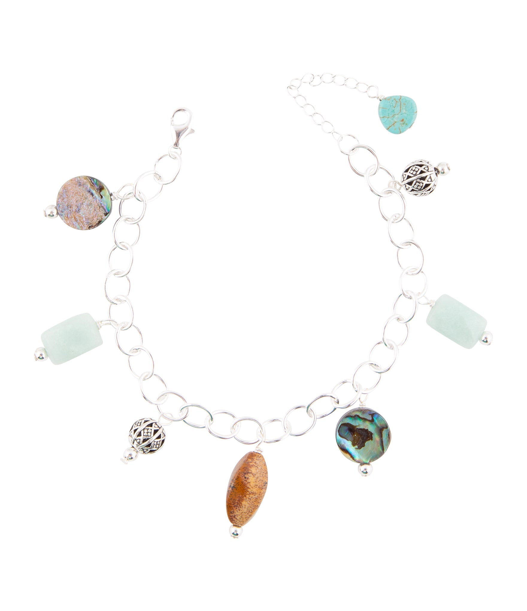 Blue Abalone Sterling Silver Charm Bracelet