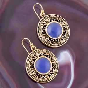 Blue Agate and Golden Detail Drop Earrings