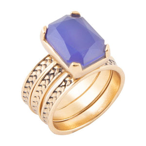 Blue Agate Stackable Golden Three Set Ring