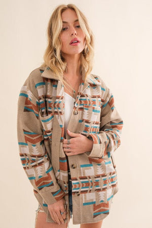 Blue B Exclusive Aztec Shirt Jacket Blue B TAUPE TEAL S 