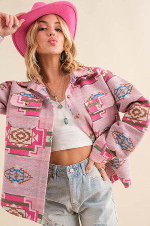 Blue B Exclusive Jacquard Aztec Shirt Jacket Blue B Pink S 