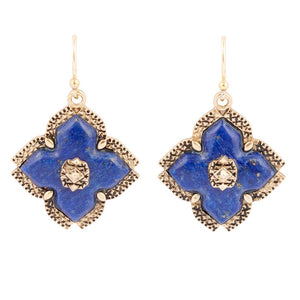 Blue Lapis Maltese Golden Cross Drop Earrings