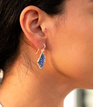 Blue Lapis Maltese Golden Cross Drop Earrings