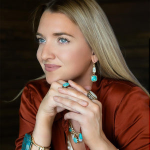 Blue Turquoise and White Pearl Multi Charm Golden Necklace