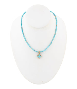 Blue Turquoise Cross Golden Pendant Necklace