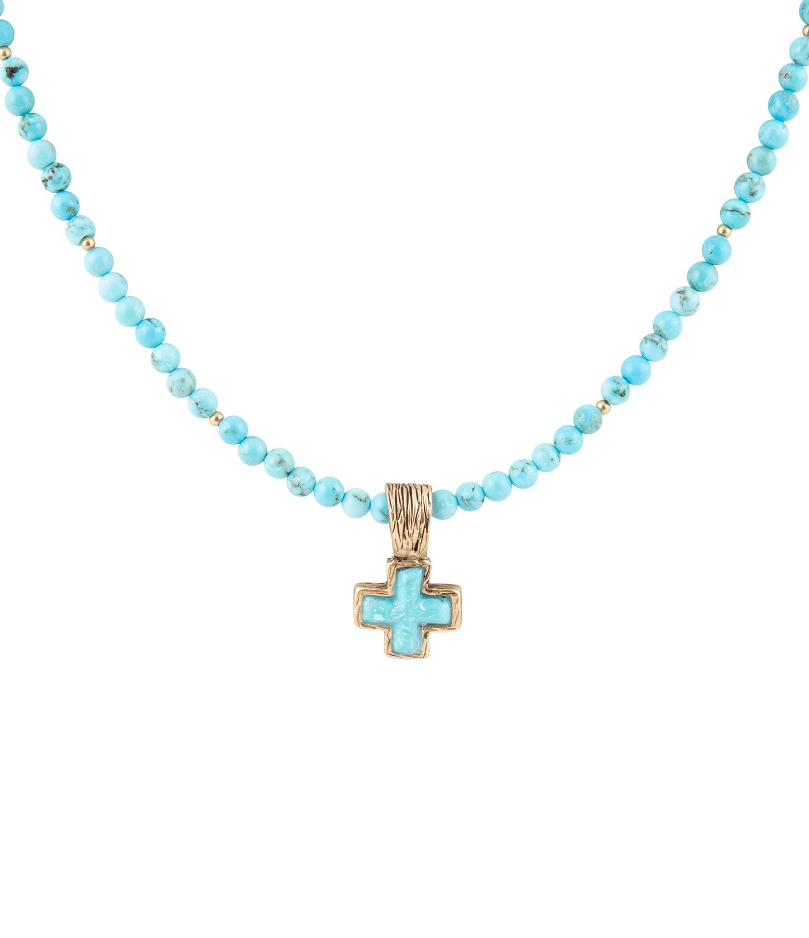 Blue Turquoise Cross Golden Pendant Necklace
