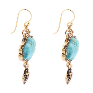Blue Turquoise Flower Golden Drop Earrings