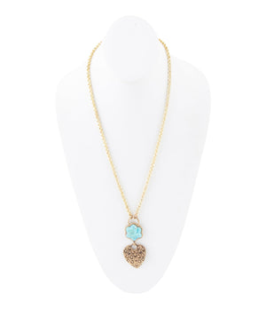 Blue Turquoise Flower Golden Necklace