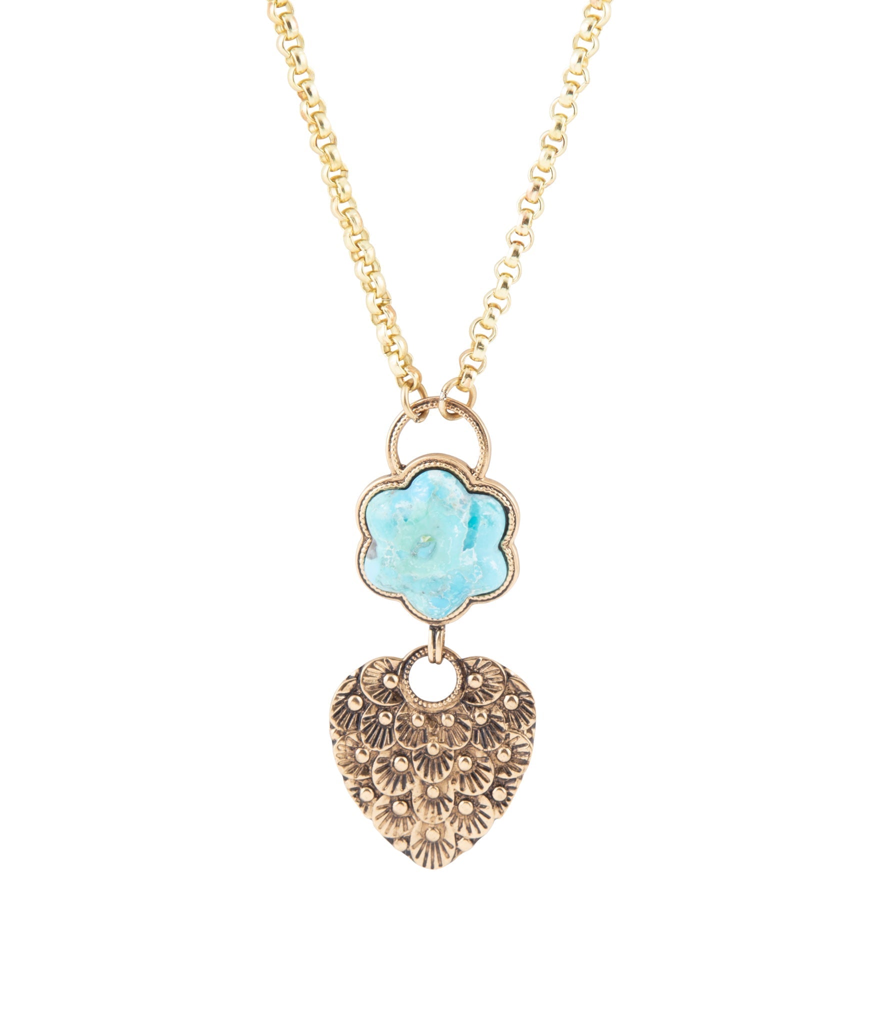 Blue Turquoise Flower Golden Necklace