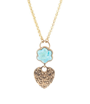 Blue Turquoise Flower Golden Necklace
