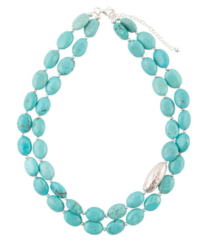 Blue Turquoise Magnesite Sterling Silver Strand Necklace