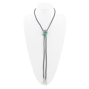 Blue Turquoise Matrix Sterling Silver Bolo Tie Necklace
