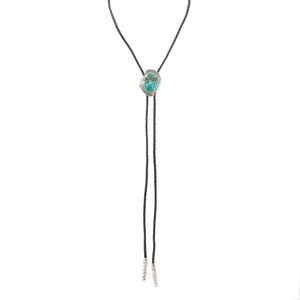 Blue Turquoise Matrix Sterling Silver Bolo Tie Necklace