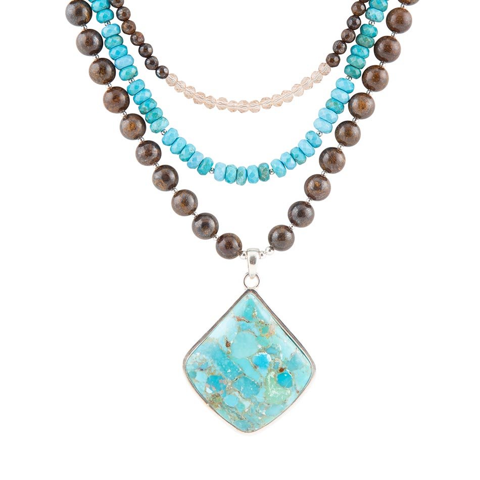 Blue Turquoise Pendant Statement Sterling Silver Necklace