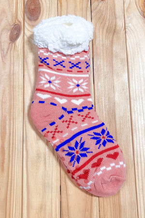 Blush Holiday Sherpa Traction Bottom Slipper Socks Fashion & Classical 