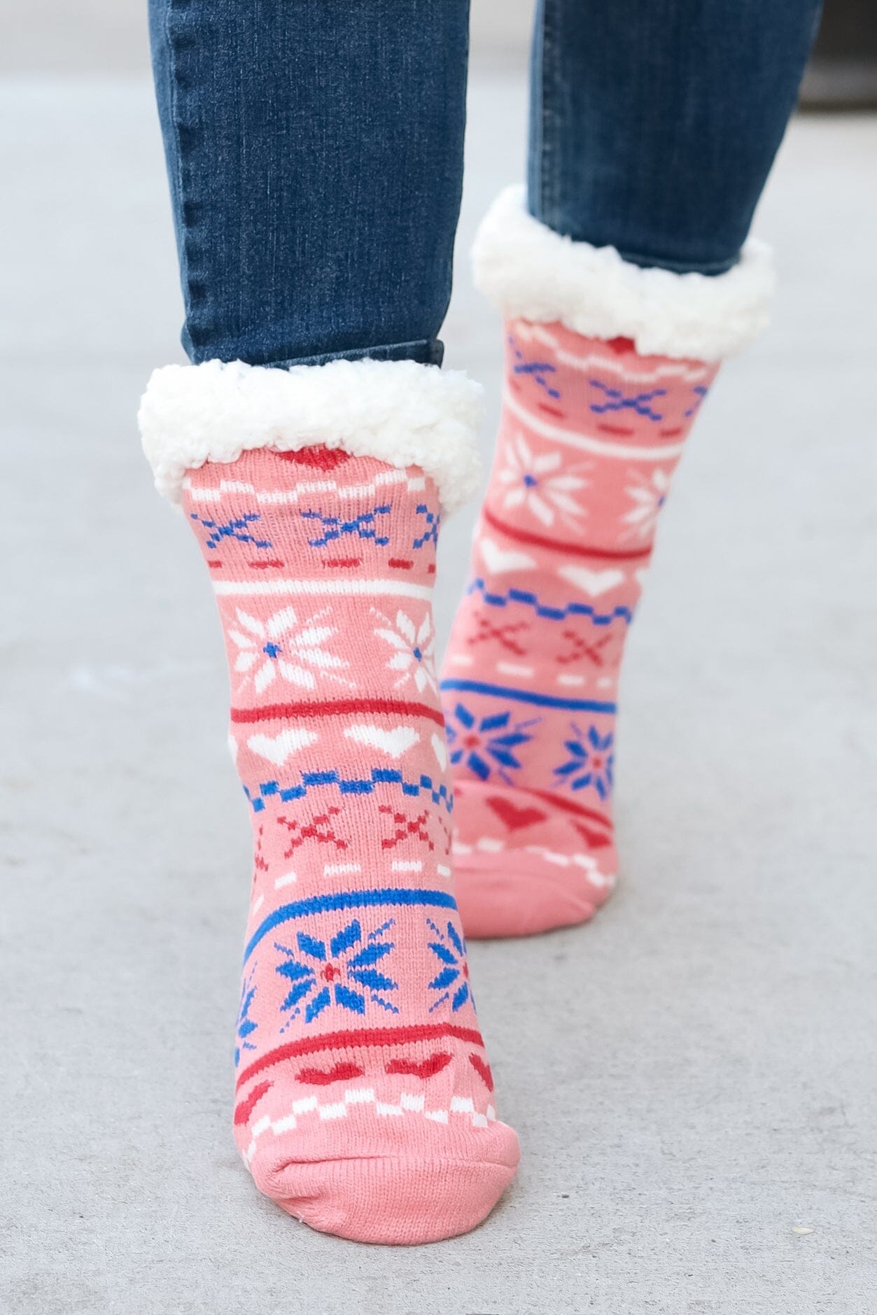 Blush Holiday Sherpa Traction Bottom Slipper Socks Fashion & Classical 