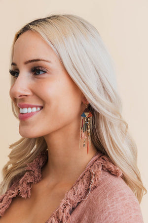 Boho Dreams Beads & Feathers Cascade Earrings Jewelry Leto Collection 