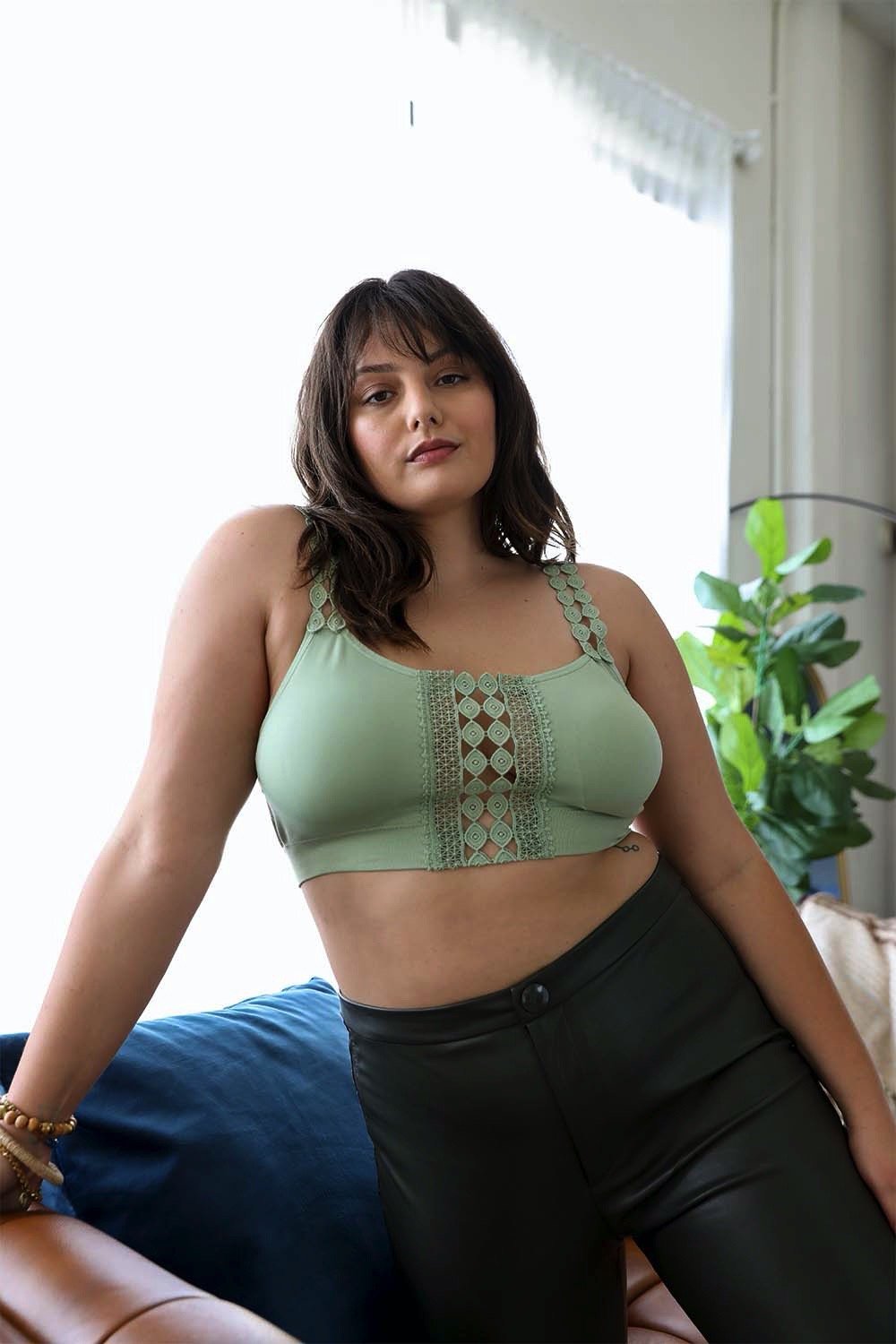 Boho Eye Lace Applique Bralette Plus XL/2XL / Sage
