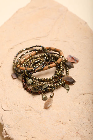 Boho Stone & Bead Stack Bracelet Jewelry Leto Collection 