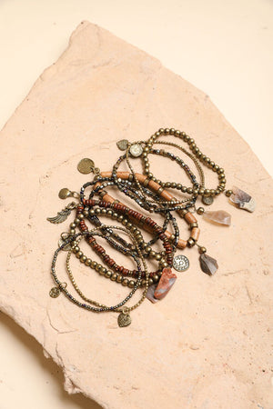 Boho Stone & Bead Stack Bracelet Jewelry Leto Collection 