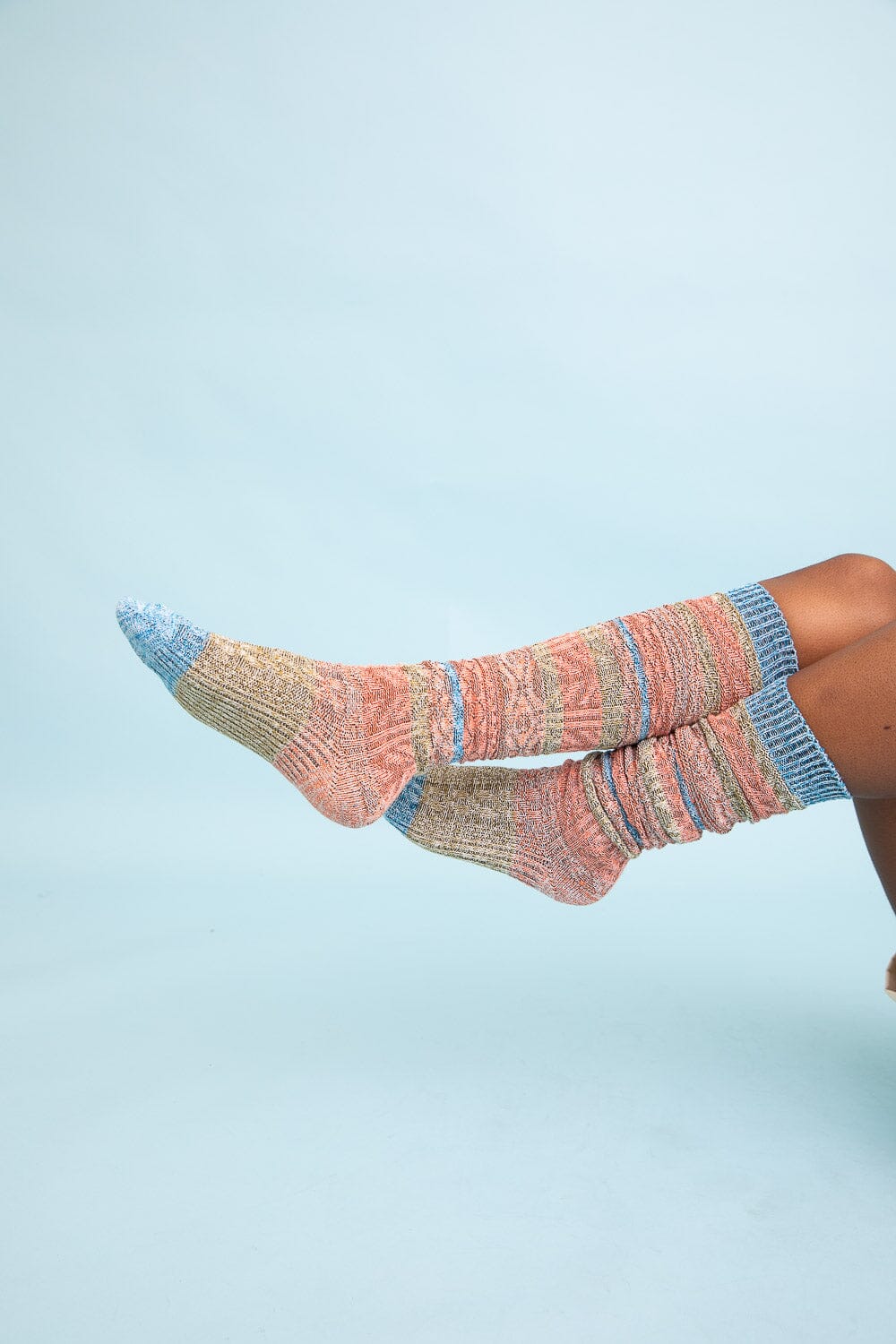 Boho Stripe Boot Socks Socks Leto Collection One Size Blue 
