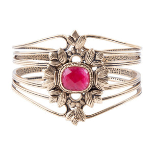 Bordeaux Quartz and Bronze Ornate Cuff Bracelet