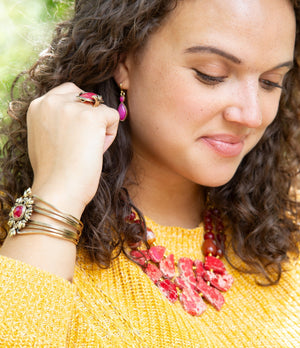 Bordeaux Quartz and Bronze Ornate Cuff Bracelet