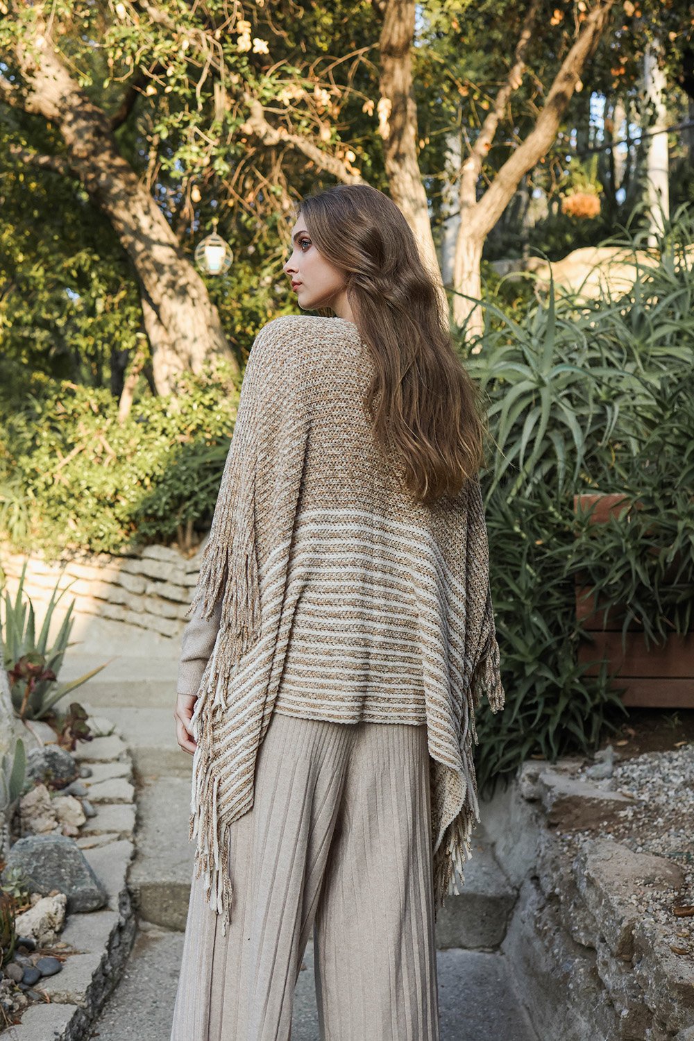 Boucle Knit Ruana Ponchos Mocha