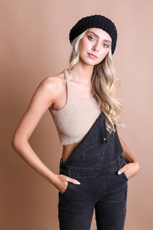 Boucle Rib Knit Beret Hats & Hair Leto Collection Black 