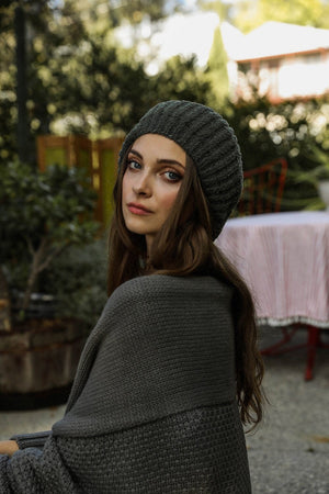 Boucle Rib Knit Beret Hats & Hair Leto Collection Olive 