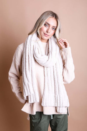 Boucle Vertical Knit Scarf Scarves Leto Collection Bone 