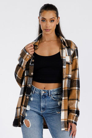 Boyfriend Oversized Soft Flannel Shacket WEIV ALMOND S 